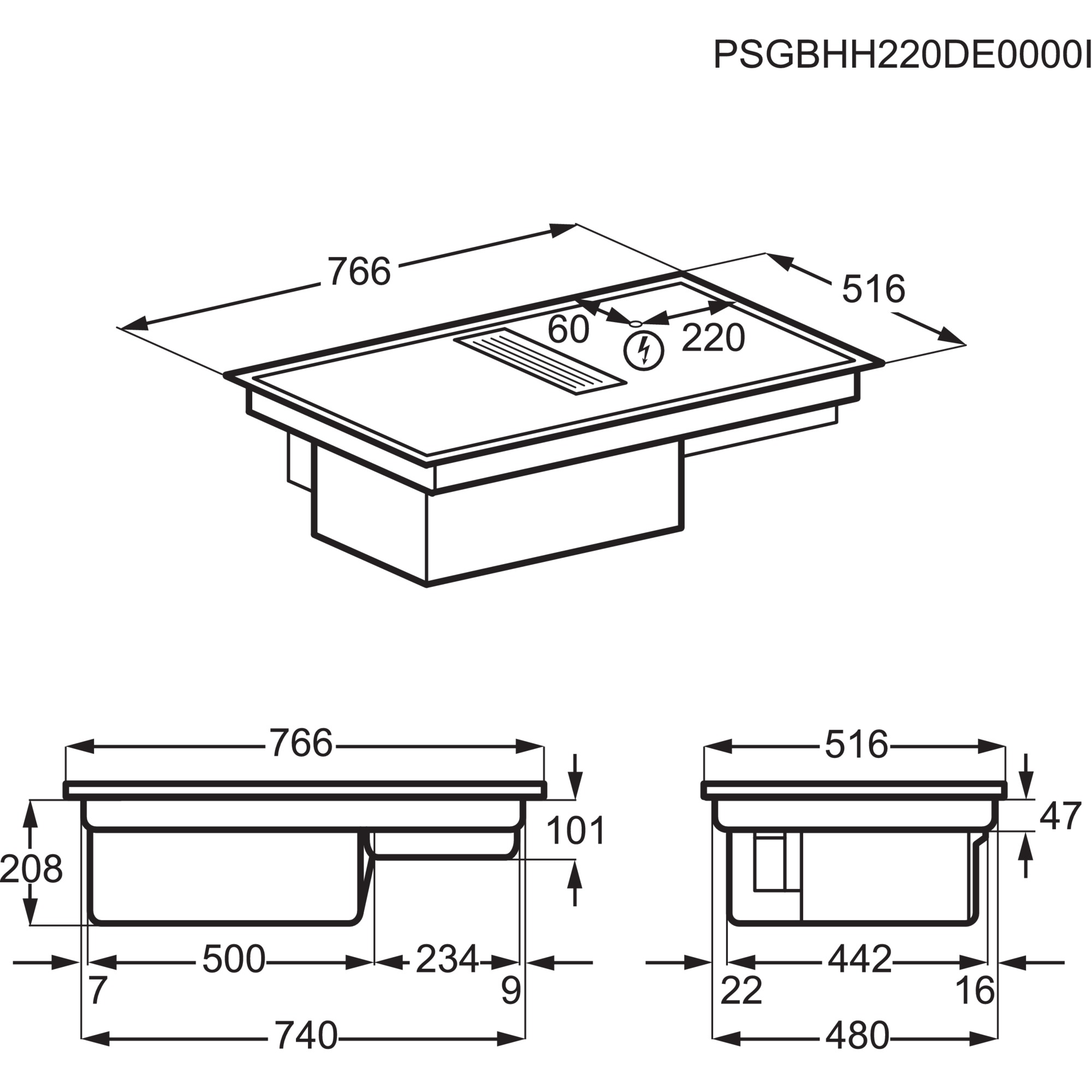 AEG hob with integrated extractor fan GC8454K