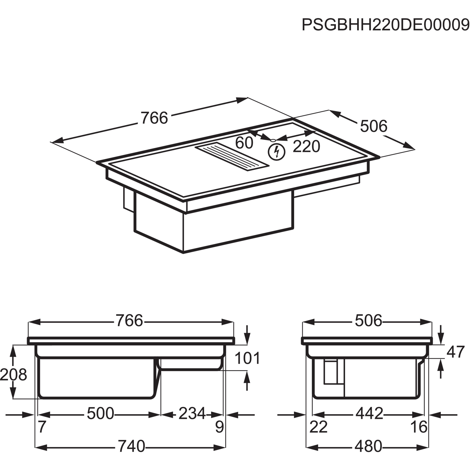 AEG hob with integrated extractor fan GC8454K